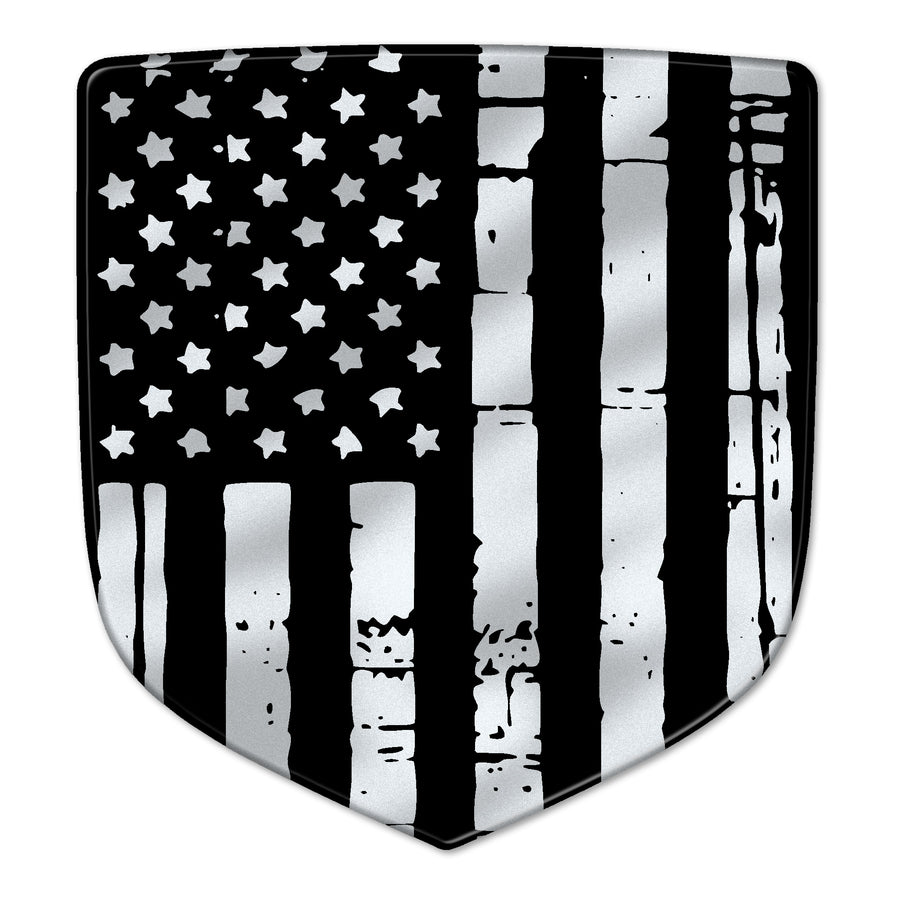 "Grayscale Distressed Flag" Ram Shield Badges